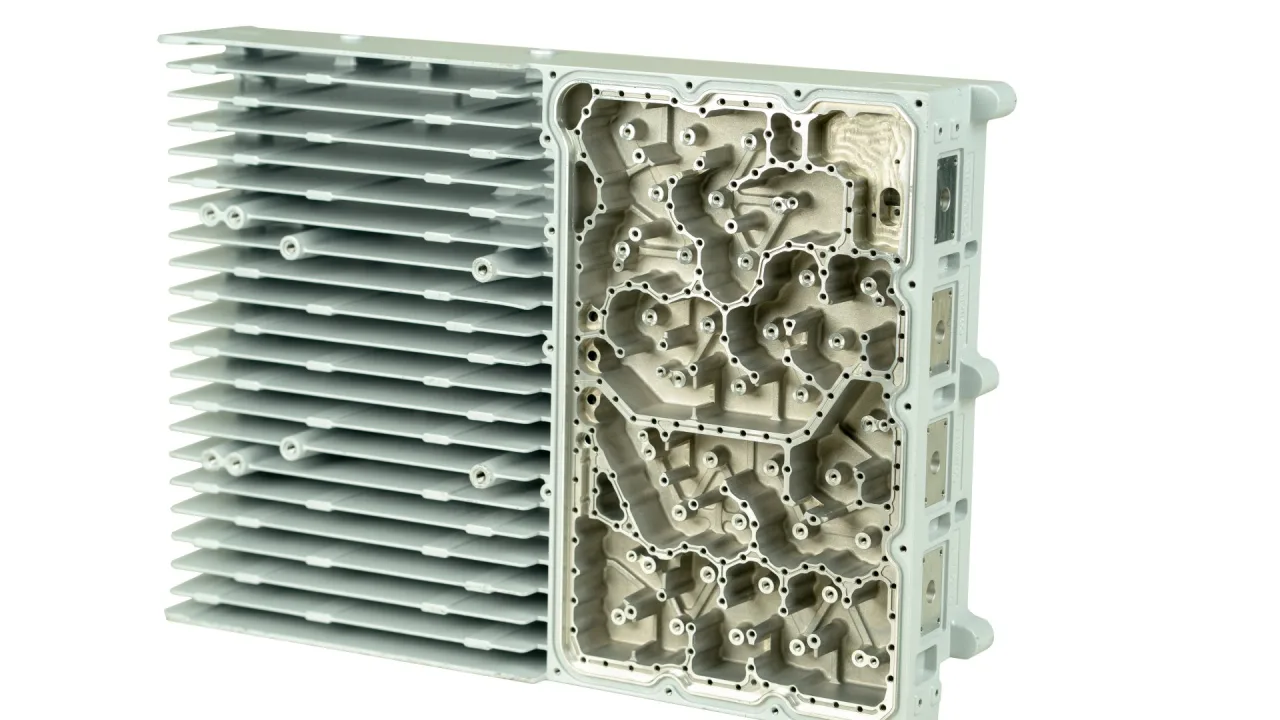 Representative finned aluminum electronics housing with protective finish