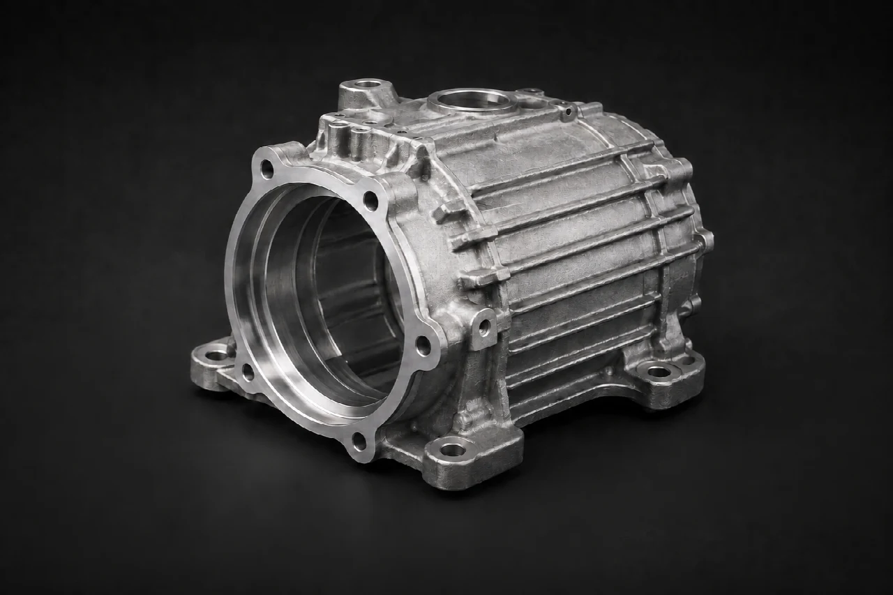 Aluminum alloy motor housing with cooling ribs, illustration