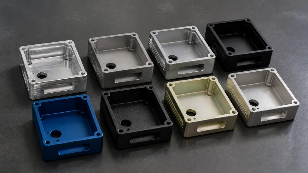 Representative metal parts with different surface finish appearances
