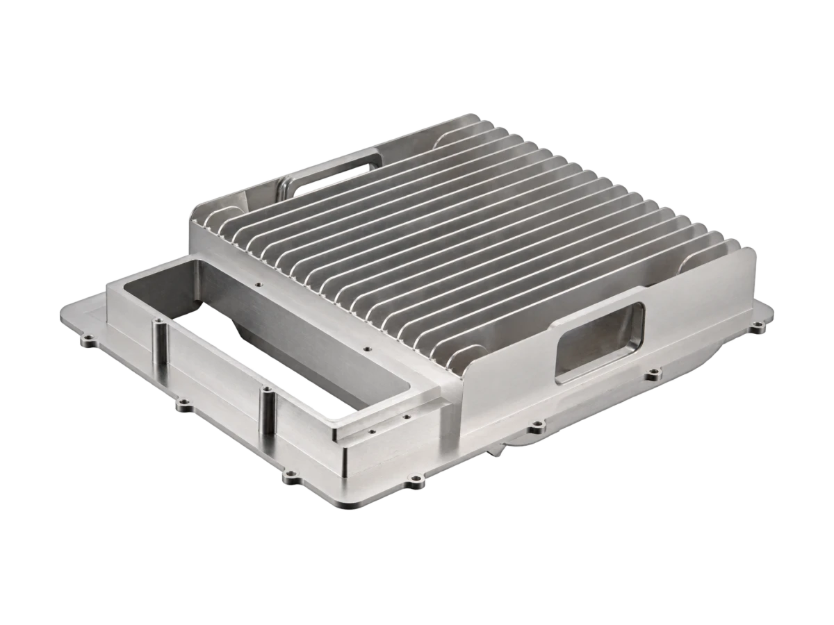 Aluminum heat sink housing with integral cooling fins and mounting holes